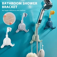wall mount shower head bracket with 2 hooks universal adjustable hand shower holder punch free bathroom shower head rack