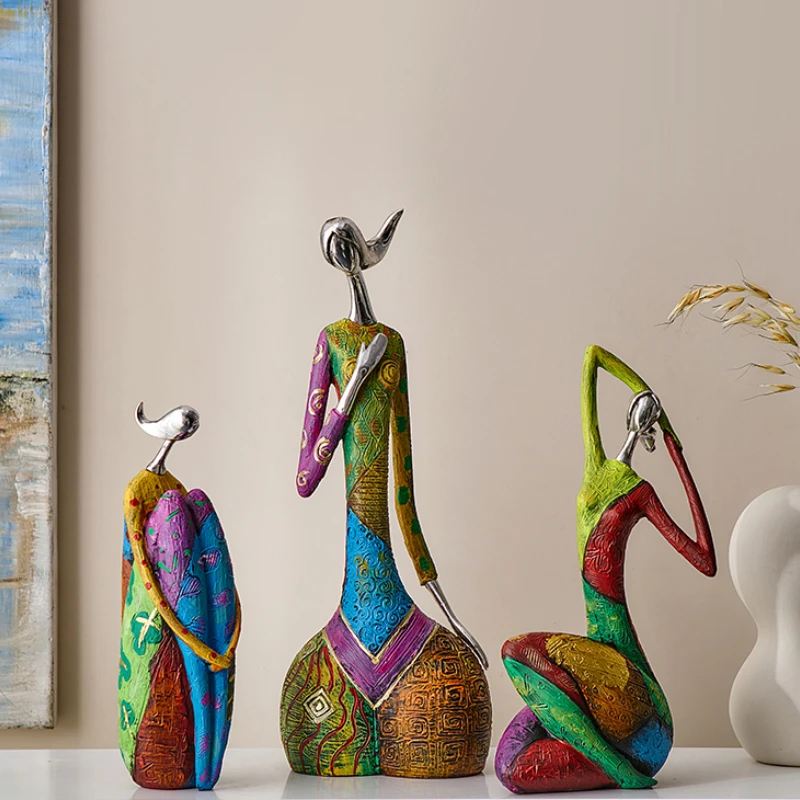 

Painted Woman Resin Statue Nordic Abstract Art Figurine Modern Sculptures Office Decor Living Room Decoration Home Accessories