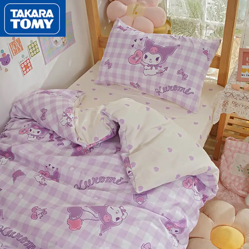 

TAKARA TOMY Girl Cartoon Hello Kitty Cute Three-piece Set Comfortable Quilt Cover Sheet Pillowcase Bedding Four-piece Set
