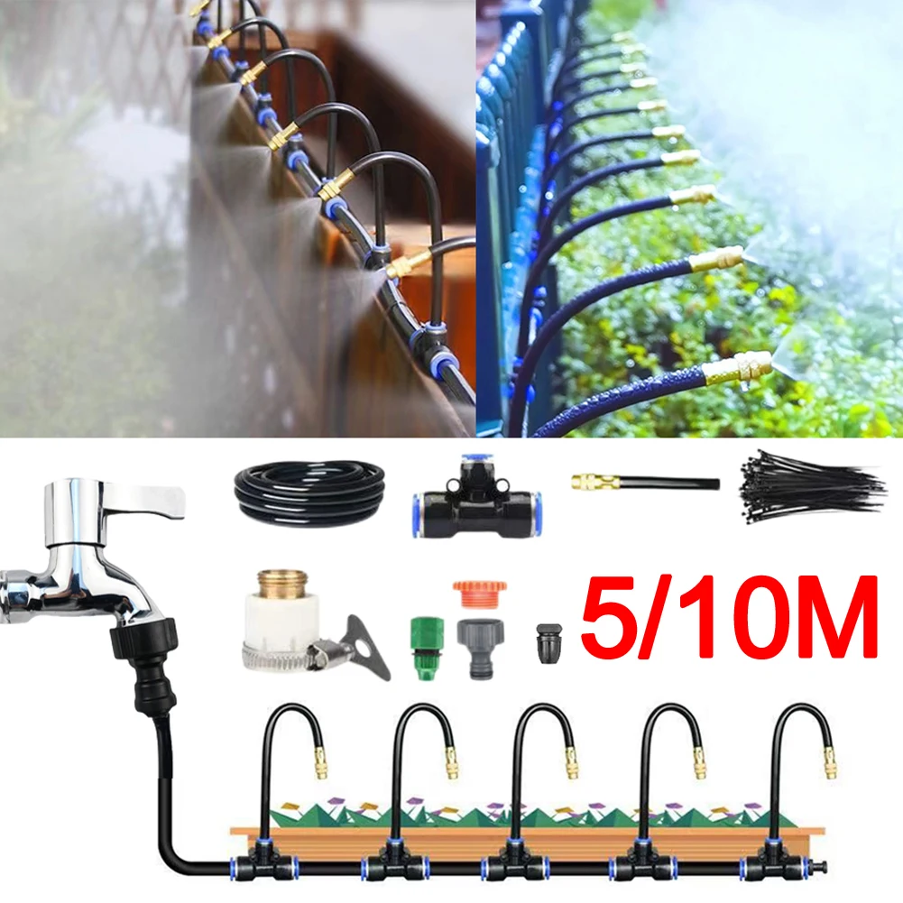 

5m/10m Atomizing Copper Sprinkler Set 360° Rotation Adjustable Direction Garden Greenhouse Watering System Atomizing Sprinklers