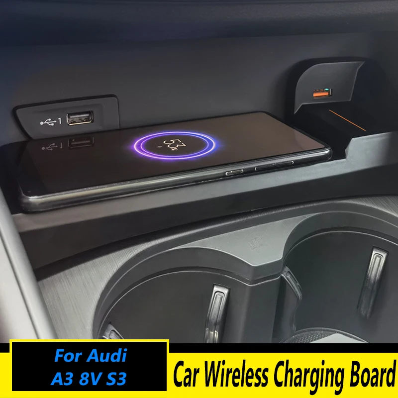

For Audi A3 8V S3 15W Car Mobile Phone QI Wireless Charger Interior Center Control Cigarette Lighter Modified Charging Board