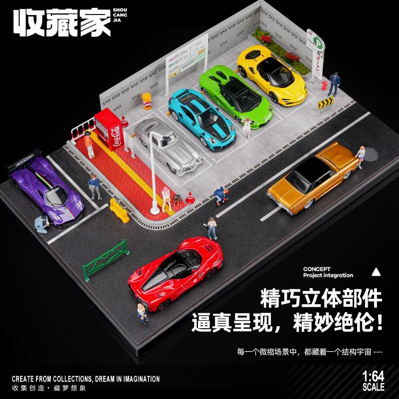 Фото Коллекционная модель в масштабе 1:64: миниатюрная сцена японской парковки, праздничный подарок-игрушка для мальчиков. №3