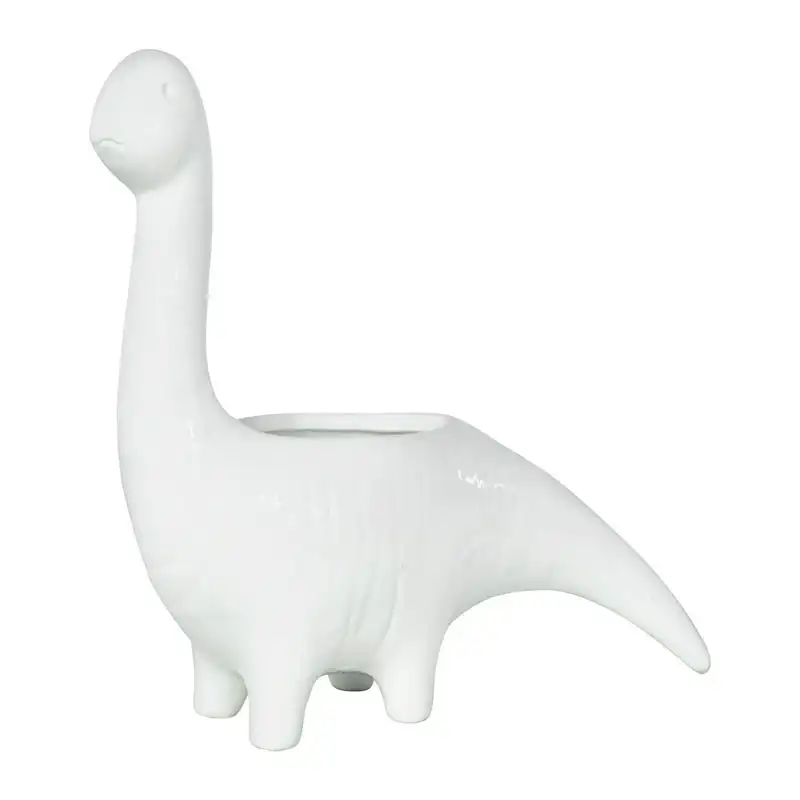 

White Dinosaur Shaped Stoneware Planter