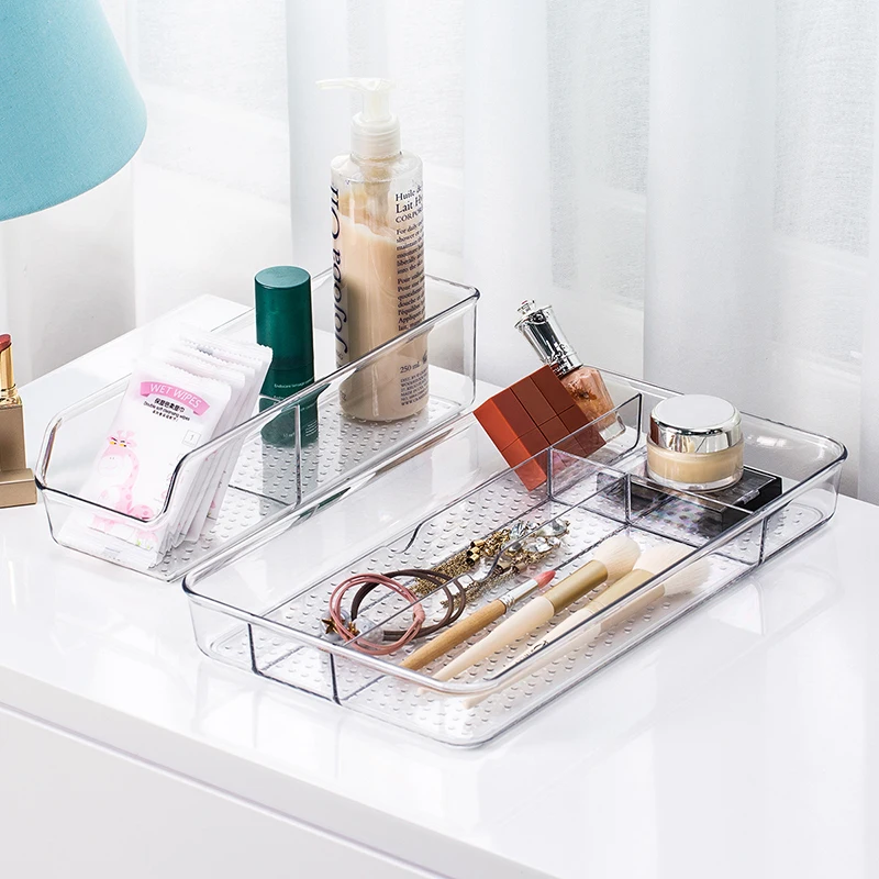 Caja de almacenamiento de cosméticos acrílica transparente con múltiples compartimentos, organizador de joyas de maquillaje para el hogar, caja de almacenamiento de Control remoto de escritorio