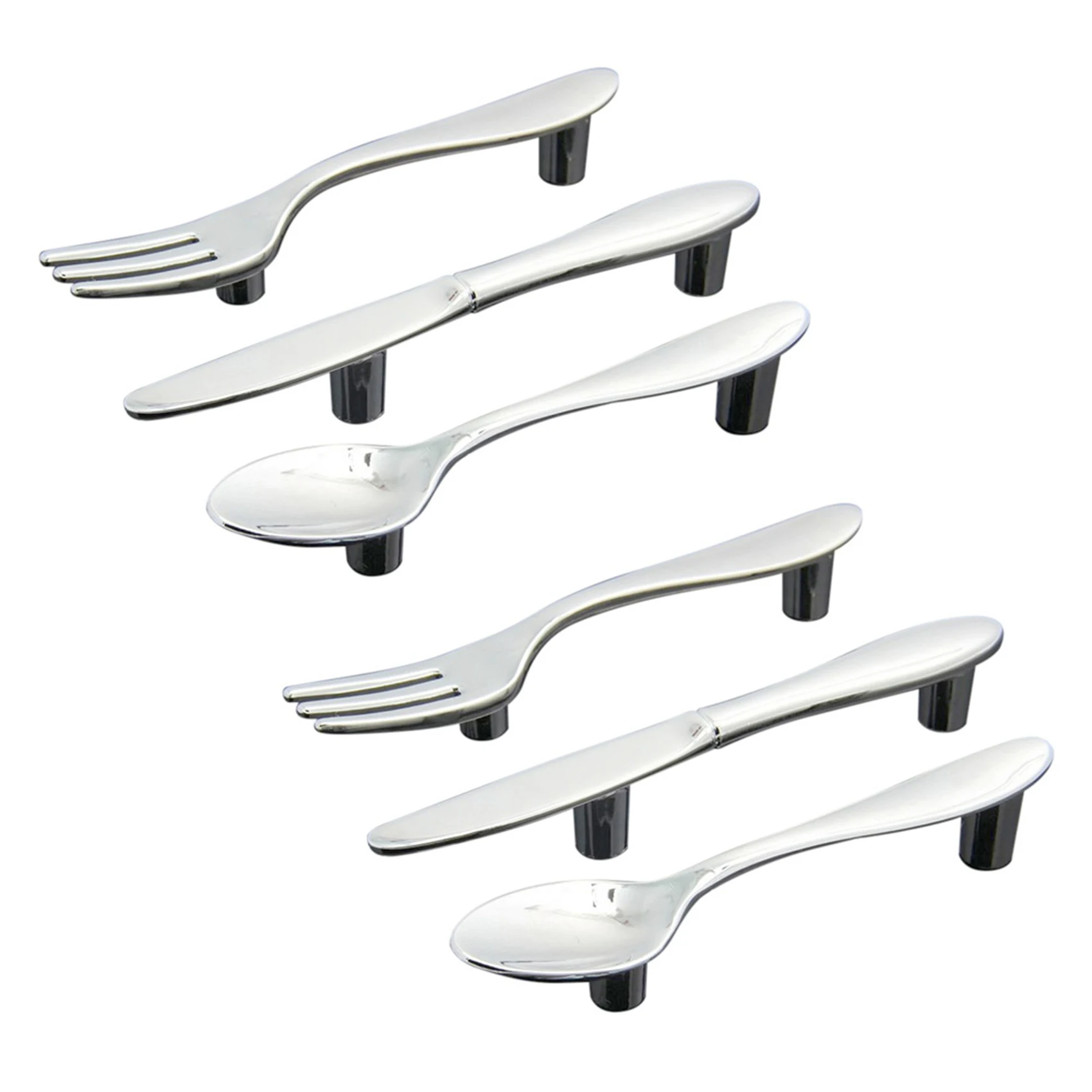 

6 Pcs Silver Kitchen Cabinet Drawer Pull Handles Knobs (Knife Fork Spoon)