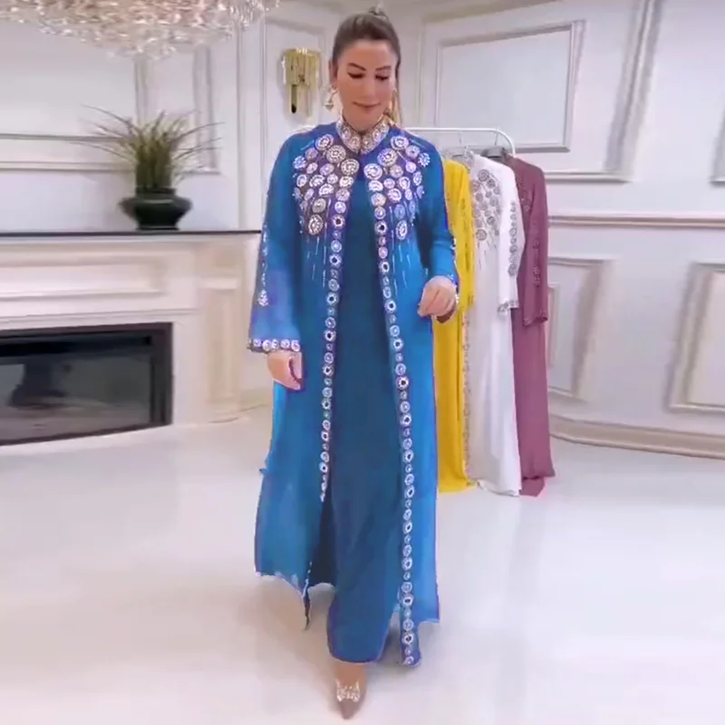 Muslim Sets Chiffon Abayas For Women Wedding Party Dress Two Pieces Set Islamic Clothing Caftan Marocaine Femme Dubai Boubou
