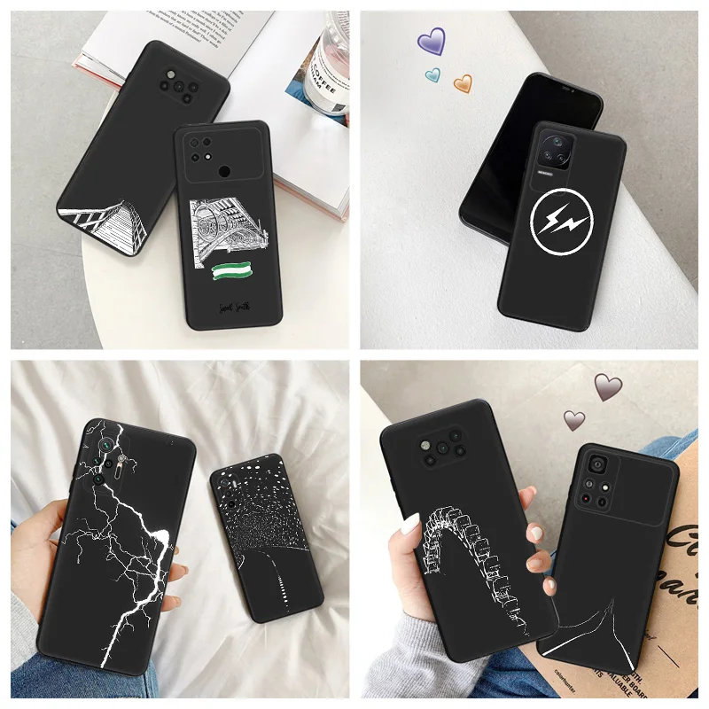 Силиконовый черный чехол для телефона Xiaomi Poco C61 F5 F3 F1 X4 X3 X5 M3 M4 Pro M5 C51 C50 C40 Lightning Bridge