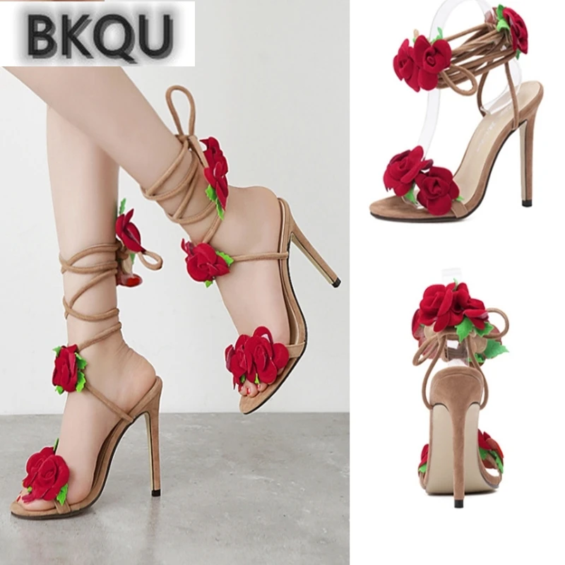 

2022 summer new rose ankle cross strap high heels women's sandals open toe sexy party women's sandals