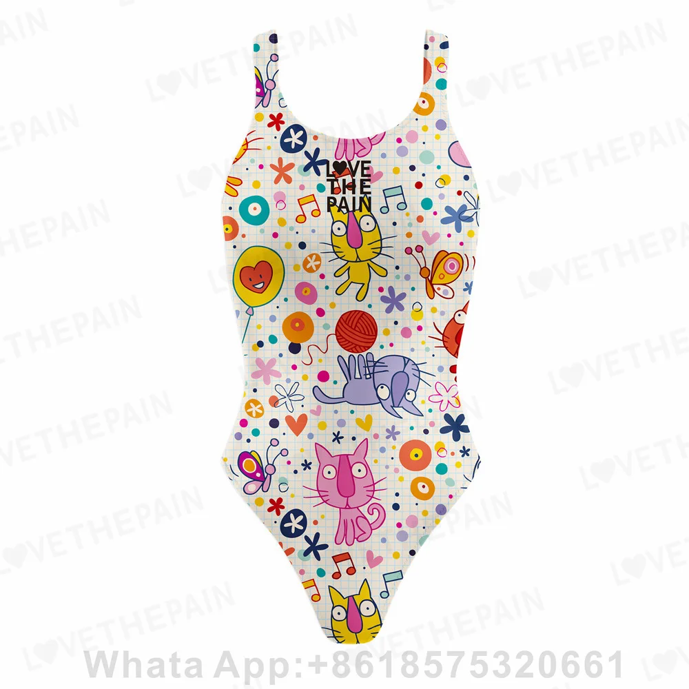 Love The Pain Female Print Swimwear One Piece Swimsuit Summer Sports Bathing Suit Multi -function Training Beach Bikini Bodysuit