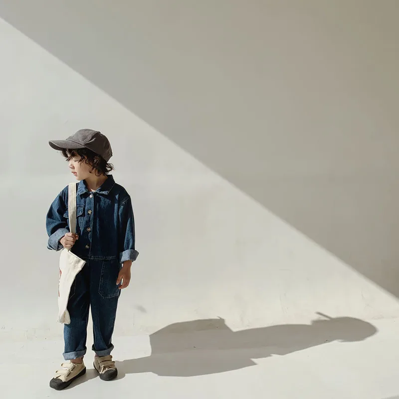 

Детский джинсовый комбинезон 1166E, весенний комбинезон для мальчиков и девочек 1-9 лет с карманами, Корейская одежда, новинка 2022