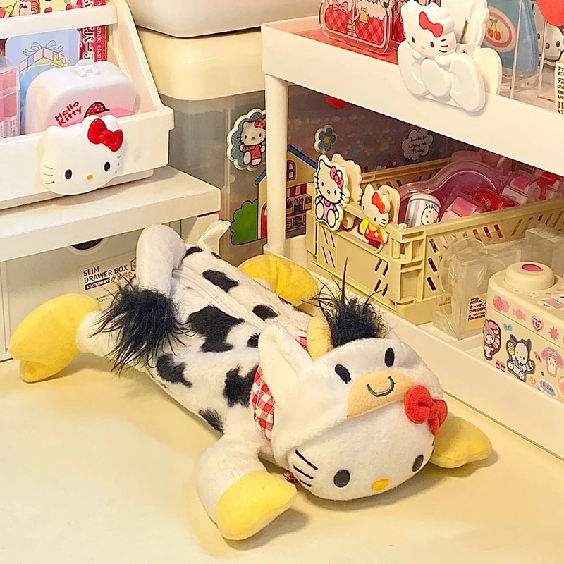 

Kawaii Sanrio, Hello Kitty, плюшевый карандаш, ранцы для студентов, канцелярские товары, мультяшный карандаш на молнии, сумка для хранения, девочка, кукла, кукла, канцелярская сумка