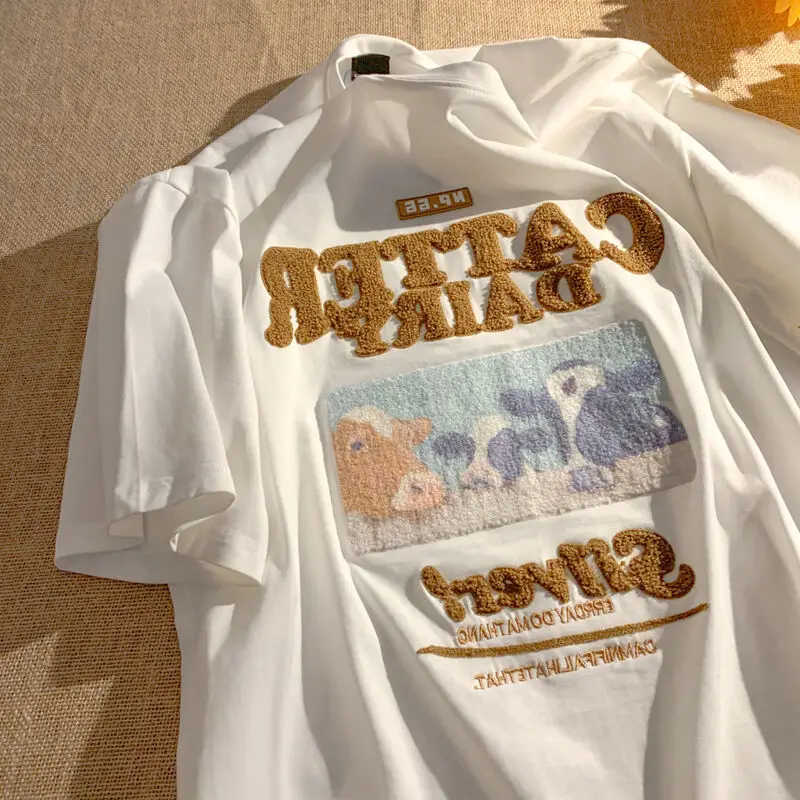 Футболка женская с коротким рукавом и вышивкой в стиле ретро |