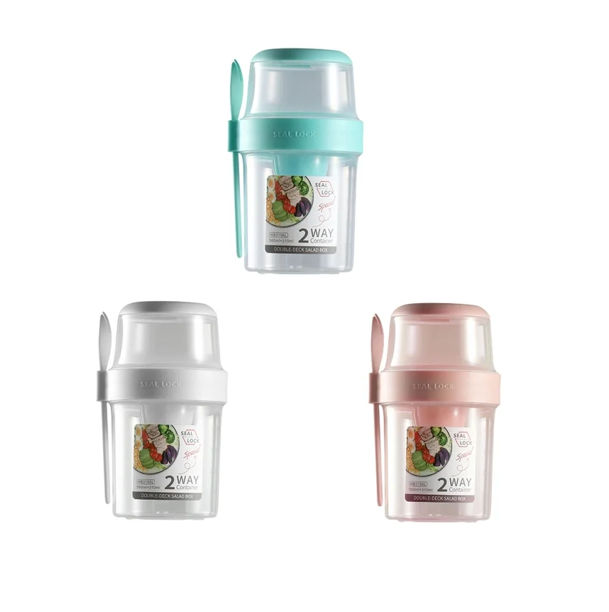 

Kitchen Fresh-keeping Food Container Salad Yogurt Box Container For Cereals Double-layered Portable Travel Storage Jars