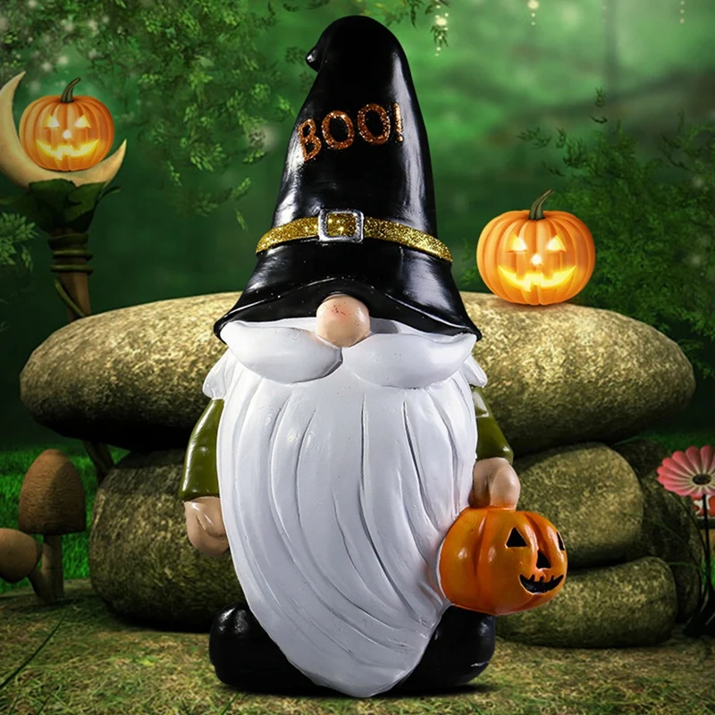 

Garden Pumpkin Gnome Statue Halloween Yard Decoration Front Porch Dwarf Elf Figurines Decorative Figures Home