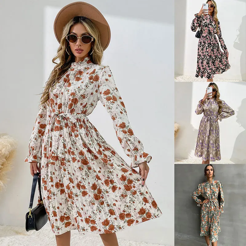 

Dress New 2022 Fashion Women Print Half Turtleneck Holiday Dress