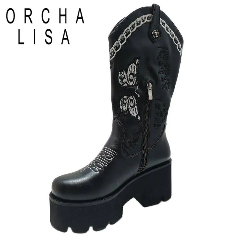 

Женская Ковбойская обувь с круглым носком, на блочном каблуке 8 см, 5 см