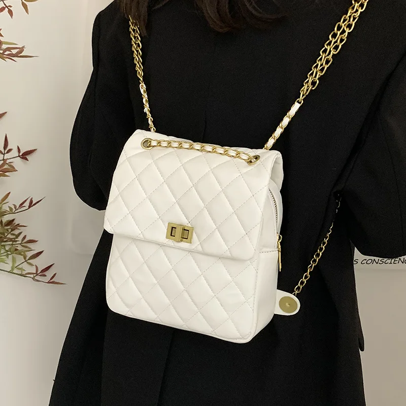 

Diamond Quality Small Backpack for Women School Bags for Teenagers Girls Luxury Back Packs PU Leather Chain female Shoulder Bag