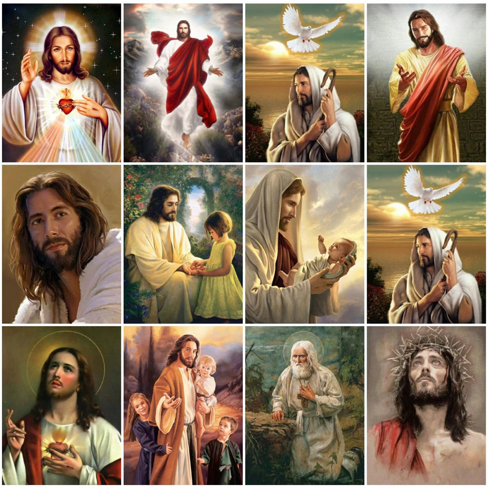 

5D Diamond Mosaic Portrait Painting DIY Needlework Religion Diamond Embroidery Jesus Cross Stitch Kit