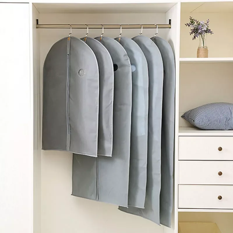 

Black Gray Garment Bag Clothes Suits Dust Cover Dust Bags Wardrobe Storage Non Woven Fabric Suit Coat Dress Jacket Zipper Bag