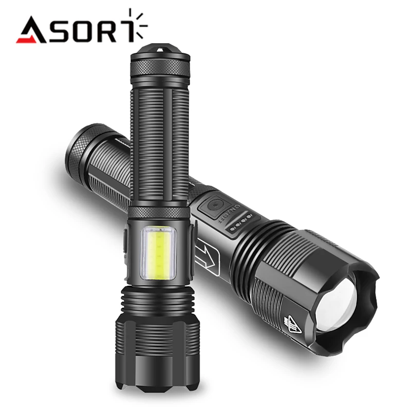 Tactical Lantern XHP50/XHP70 Multi-function LED Flashlight With COB Side Light USB Rechargeable Torch Light Zoomable Flash light