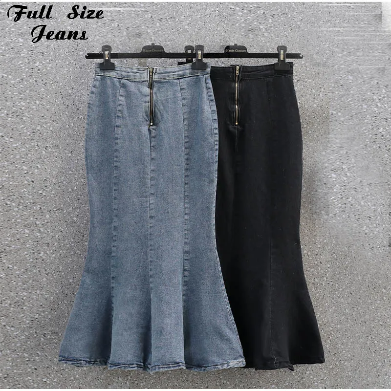 Женская Облегающая джинсовая юбка-годе черная юбка средней длины с разрезом