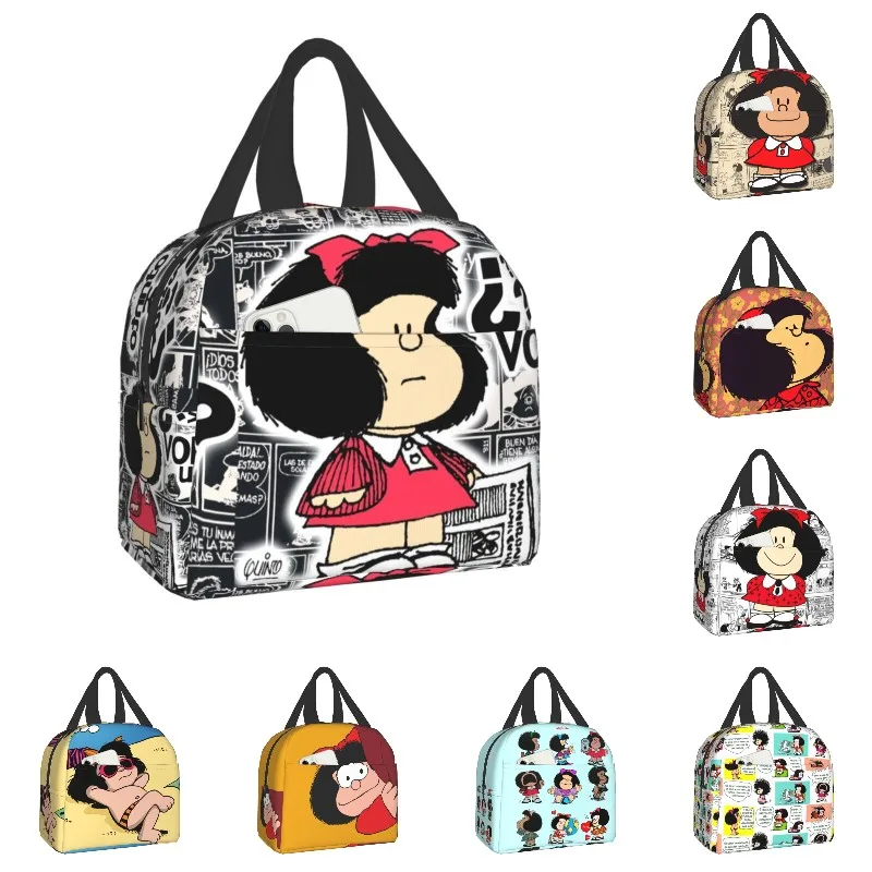 

Vintage Quino Comic Mafalda Insulated Lunch Bag for Women Portable Cartoon Mang Thermal Cooler Lunch Box Office Picnic Travel