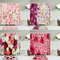 2pcset bathroom shower curtain and rugs waterproof fabric flower floral shower curtain screen for bath decoration 180x200