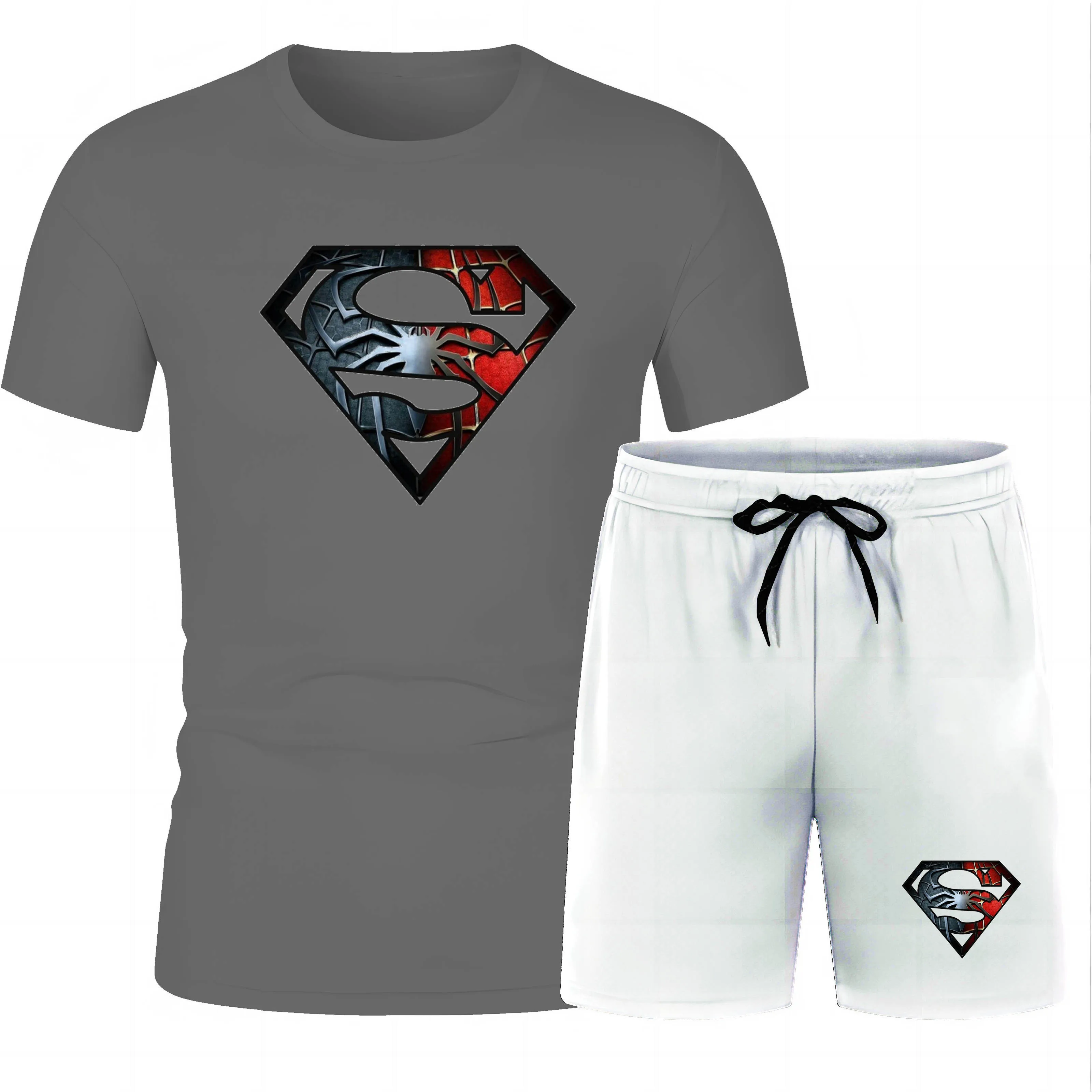 Four Seasons fashion outdoor casual sports 2D printed men's crewneck Short sleeve beach pants T-shirt set loose and quick dry