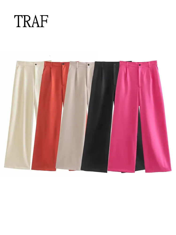 

Брюки женские прямые с завышенной талией, с широкими штанинами