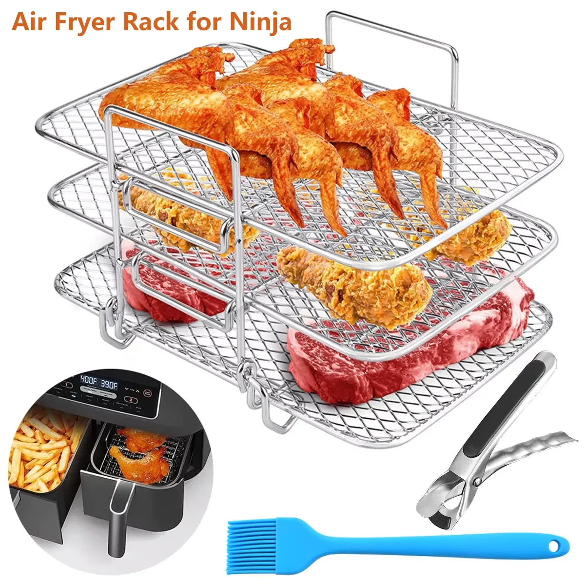 

Air Fryer Rack Stainless Steel Air Fryer Steaming Rack 3-layer Grid Grill Rack Air Fryer Dehydrator Stand Kitchen Accessories