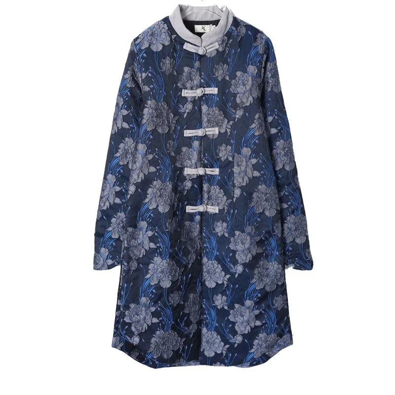 Winter new cut flower long padded jacket mid-length thickened men's padded jacket ethnic style parkas men's winter coats Coat