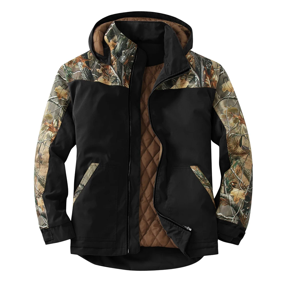 

Winter Coat For Men Printed Fleece Thickened Warm Pocket Hoodie Jacket Coat Removable Cap Fashion Male Clothes Camping Hiking