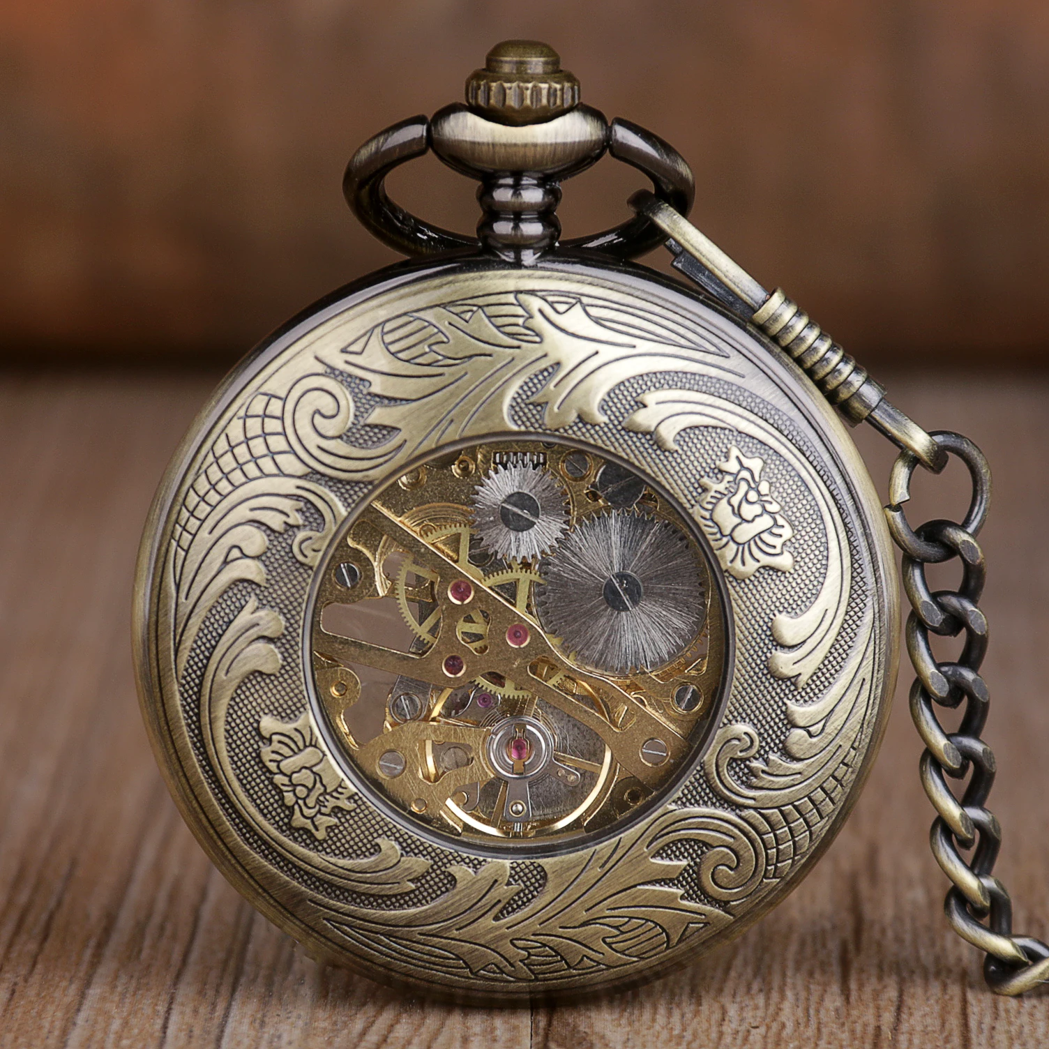 Vintage Mechanical Pattern Pocket Watch Roman Numeral Display Man Woman Necklace Pendant Clock Chain Best Gift