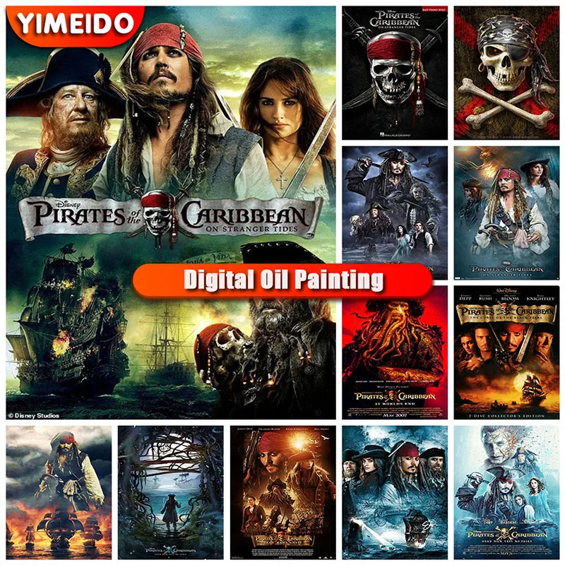 Disney-pintura por números de Piratas del Caribe, lienzo pintado a mano, dibujo, póster de película, arte de pared