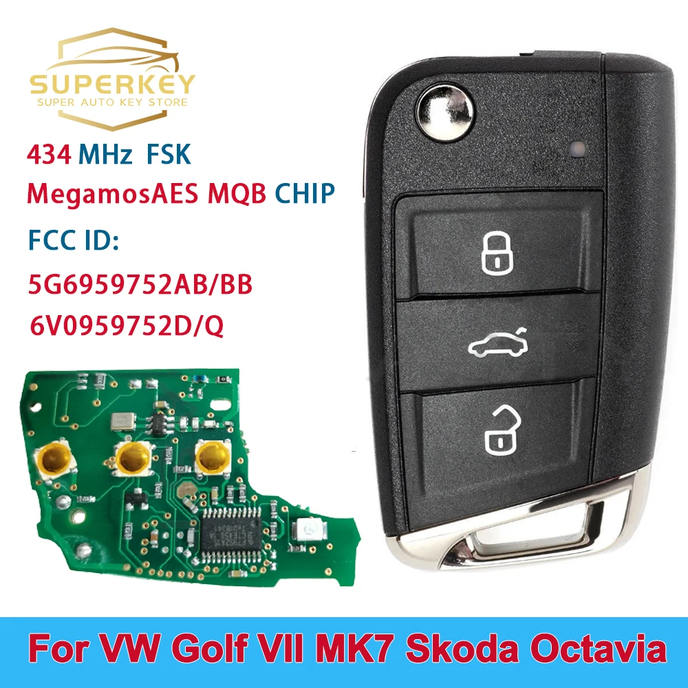 

СУПЕРКИЙ удаленный автомобильный ключ Megamos AES MQB чип для 2012-2015 VW Golf Mk7 Polo Tiguan Skoda Octavia Leon 5G 6959752 АБ ББ 6В 0959752 Д
