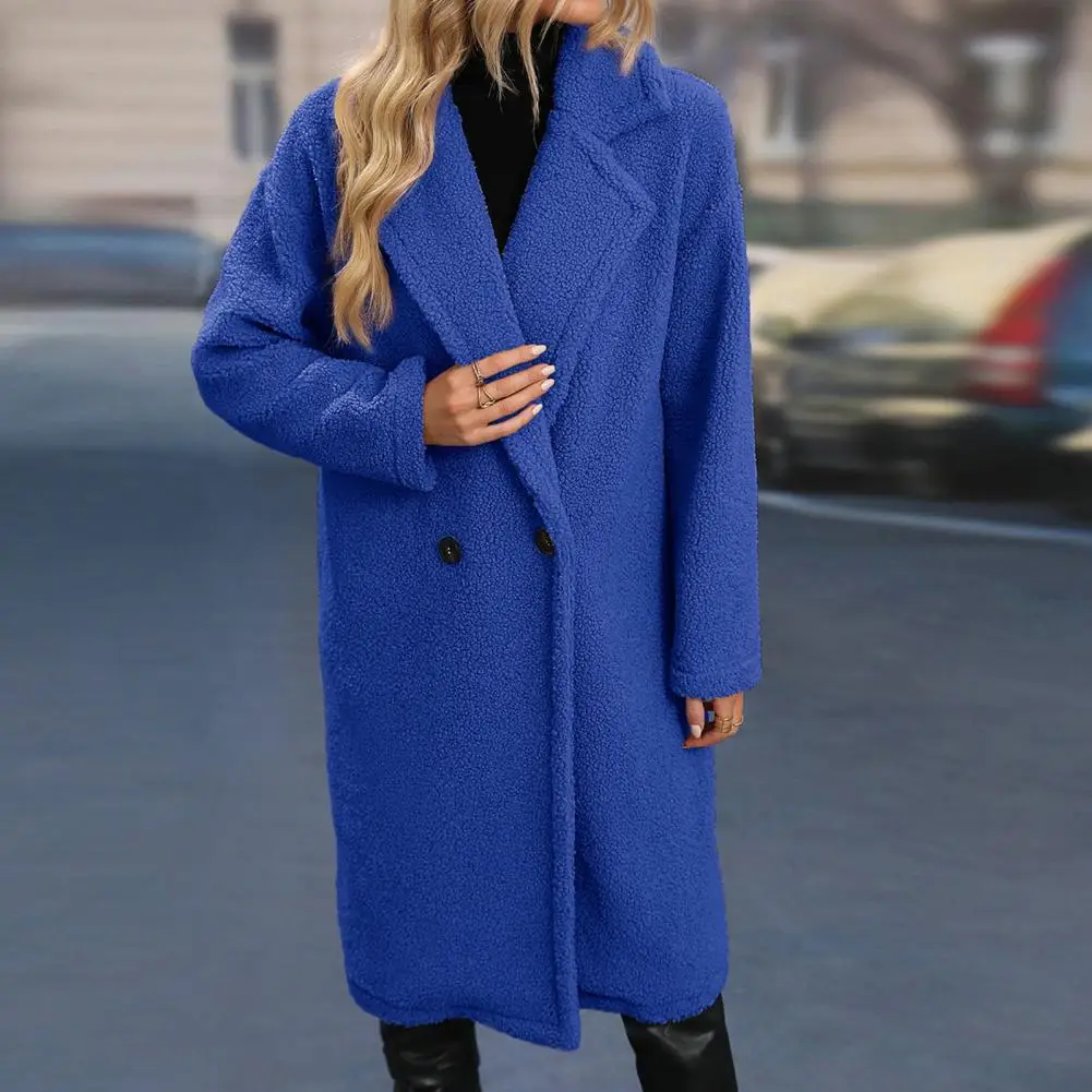 

Simple Cardigan Coat Anti-fade Woolen Outerwear Lapel Lady Casual Double Breasted Pure Color Winter Woolen Coat Coldproof