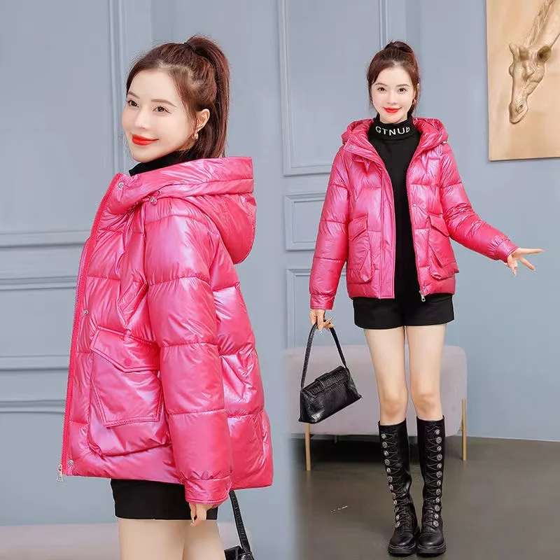 2022 Winter New Fashionable Wash-free Glossy Short Padded Jacket Women's  Korean Version Down Padded Jacket Women's Coat