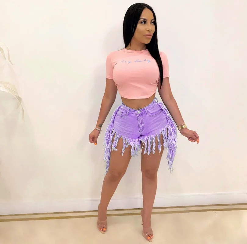 2021 Jean Shorts Summer New Women Fashion Fringe Tassel Denim Shorts Club Jeans Hight Waist Femme Skinny Slim Plus Size Shorts