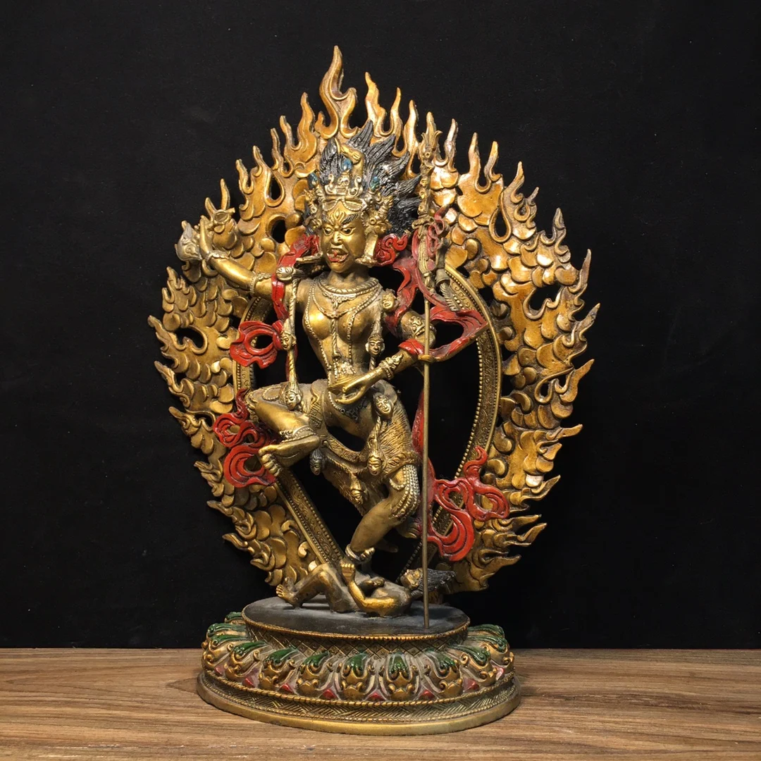 14-дюймовая коллекция тибетского храма старая бронза окрашенная Наро Кехри