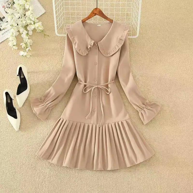 Платье вельветовое женское на осень и зиму длинная юбка с французской талией