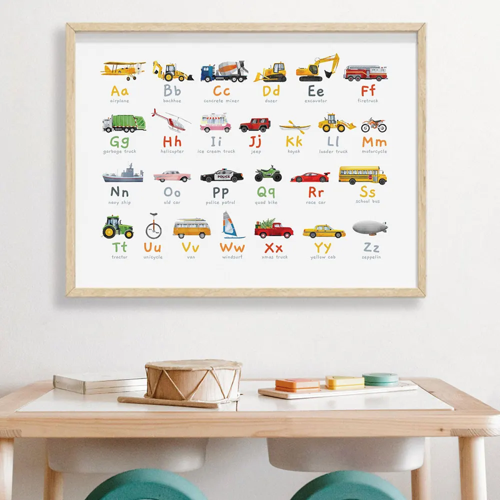 

Transportation Alphabet Wall Art Canvas Truck Print Canvas Painting Poster Educational Nursery Artwork Nordic Boy Car Room Decor