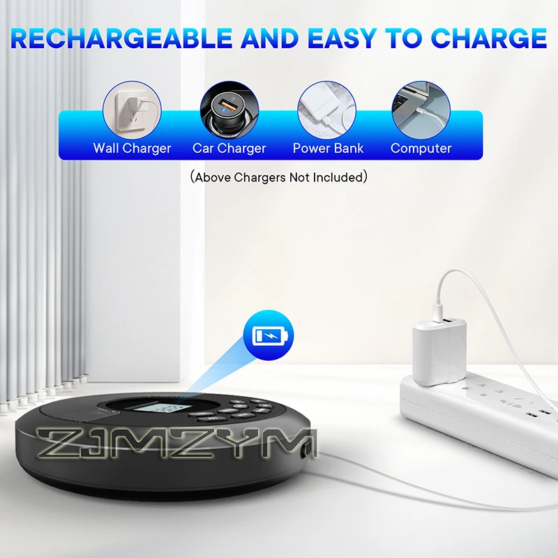 Портативный Bluetooth CD-плеер перезаряжаемый Discman с двумя динамиками стерео и