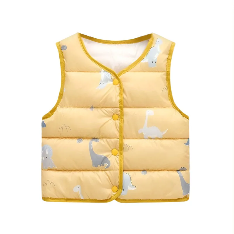 

Осень-зима 2022, теплая куртка, жилет, детская одежда для девочек и мальчиков, желтый жилет без рукавов с принтом динозавра, пуховое пальто с хл...