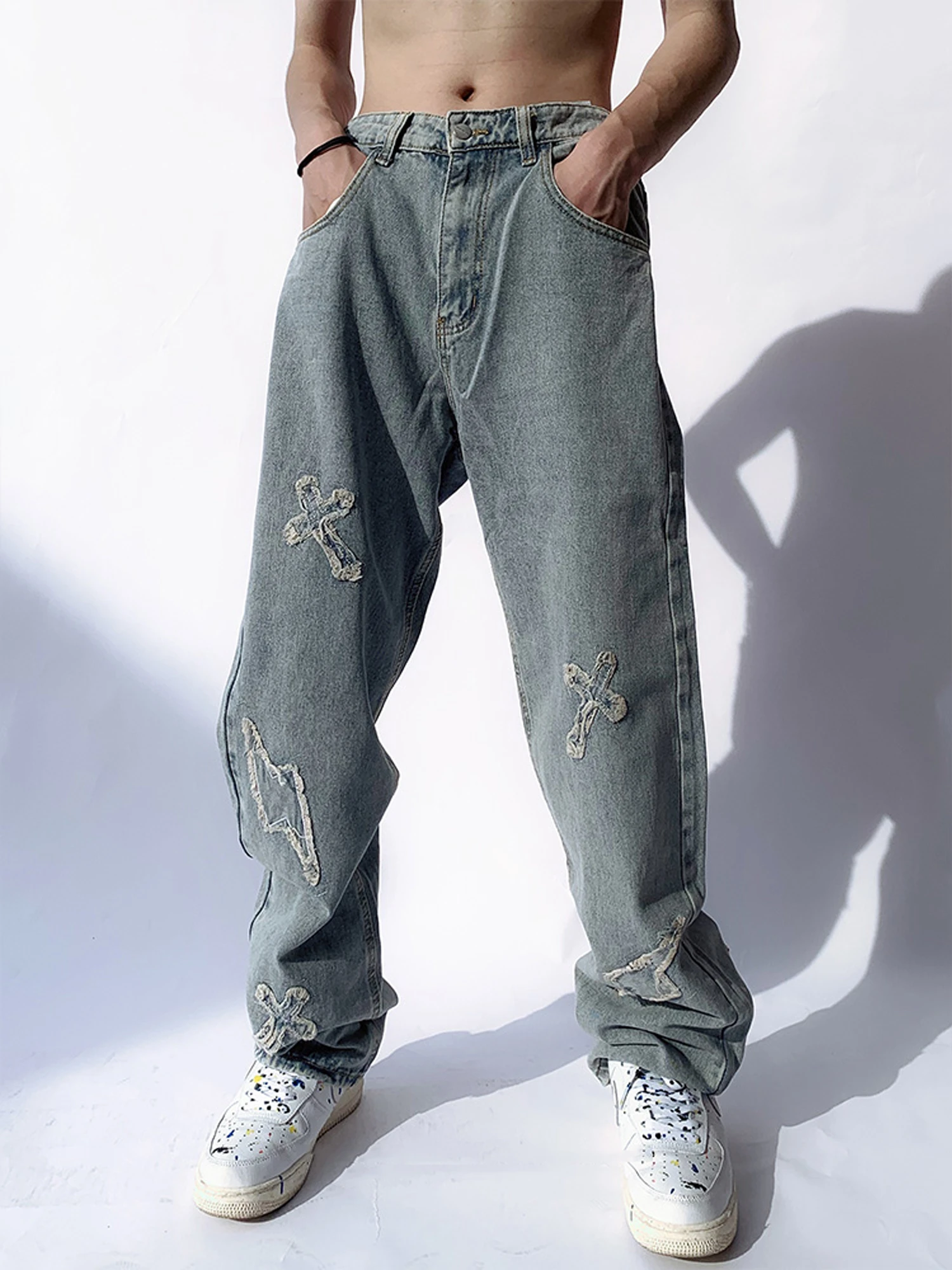 Four Seasons Men Jeans Unisex Hip Hop Wide Leg Denim Trousers Loose Straight Y2k Aesthetic Pants Casual Loose Jeans Men Fashion