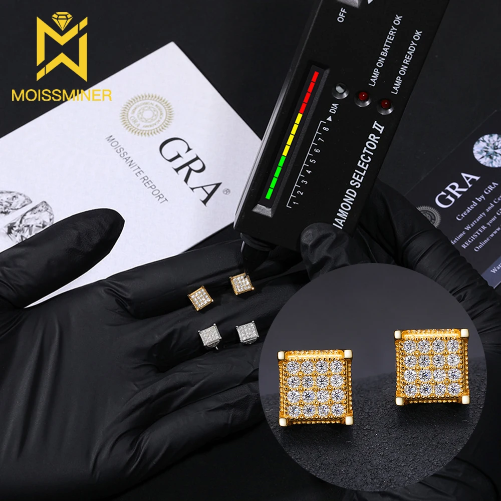 VVS1 Square Moissanite Earrings for Women S925 Silver Real Diamonds Ear Studs Men Earrings Jewelry Pass Tester Free Shipping