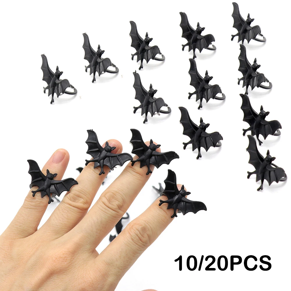 

HOT SALE 10/20PCS Halloween Black Bat Ring Toy Novelty Trick Prank Novelty Joke Toy Halloween Party Props Supplies Decoration