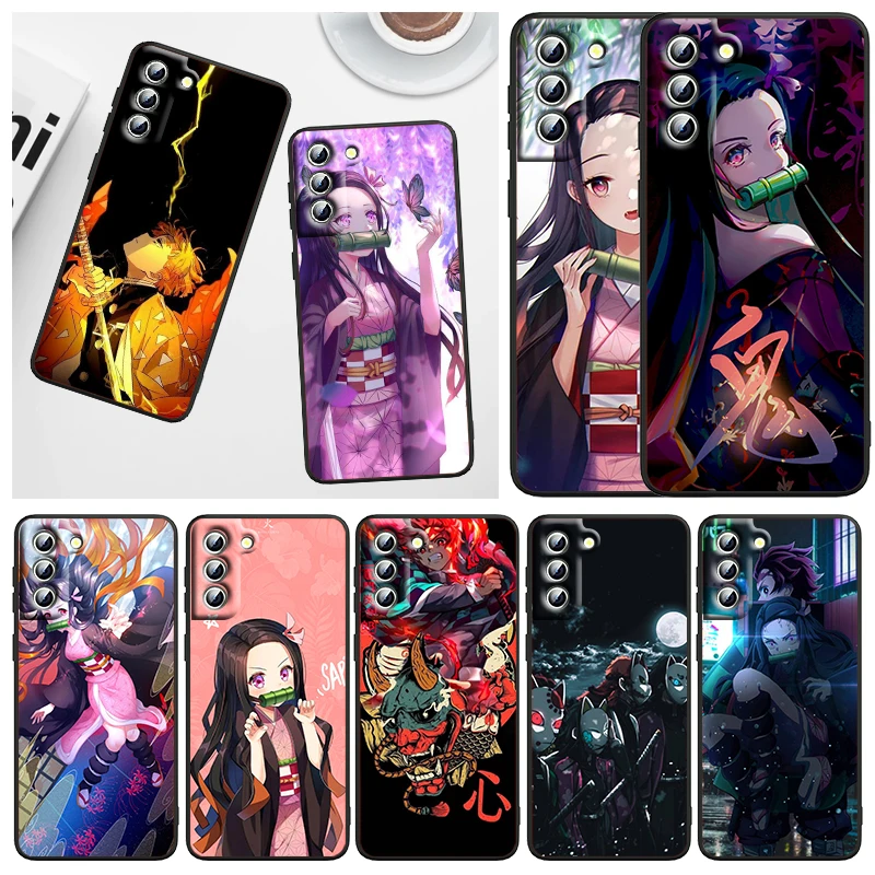 

Demon Slayer Animation For Samsung Galaxy S22 S21 S20 FE Ultra Pro Lite S10 5G S10E S9 S8 Plus S7 Edge Black Soft Phone Case