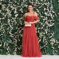 romantic a line evening dress red tulle off the shoulder sweetheart floor length long party dress backless for special occasion