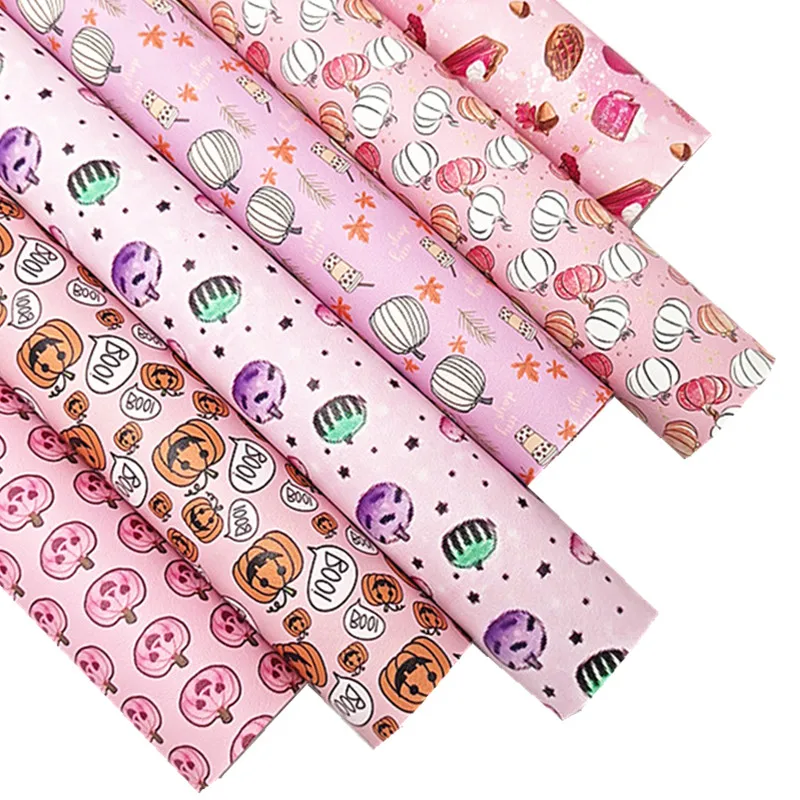 

Розовый лист из искусственной кожи с рисунком тыквы на Хэллоуин, лист из синтетической кожи, фетровая подложка, кожа для самостоятельного изготовления бантов, сережек, поделок SJ254