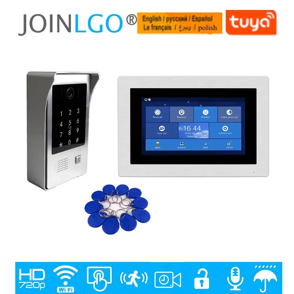 

Free Shipping 720P WIFI IP 7" Touch Screen Video Intercom Door Phone Recording Kit Phone Remote Monitor Code Keypad RFID Camera